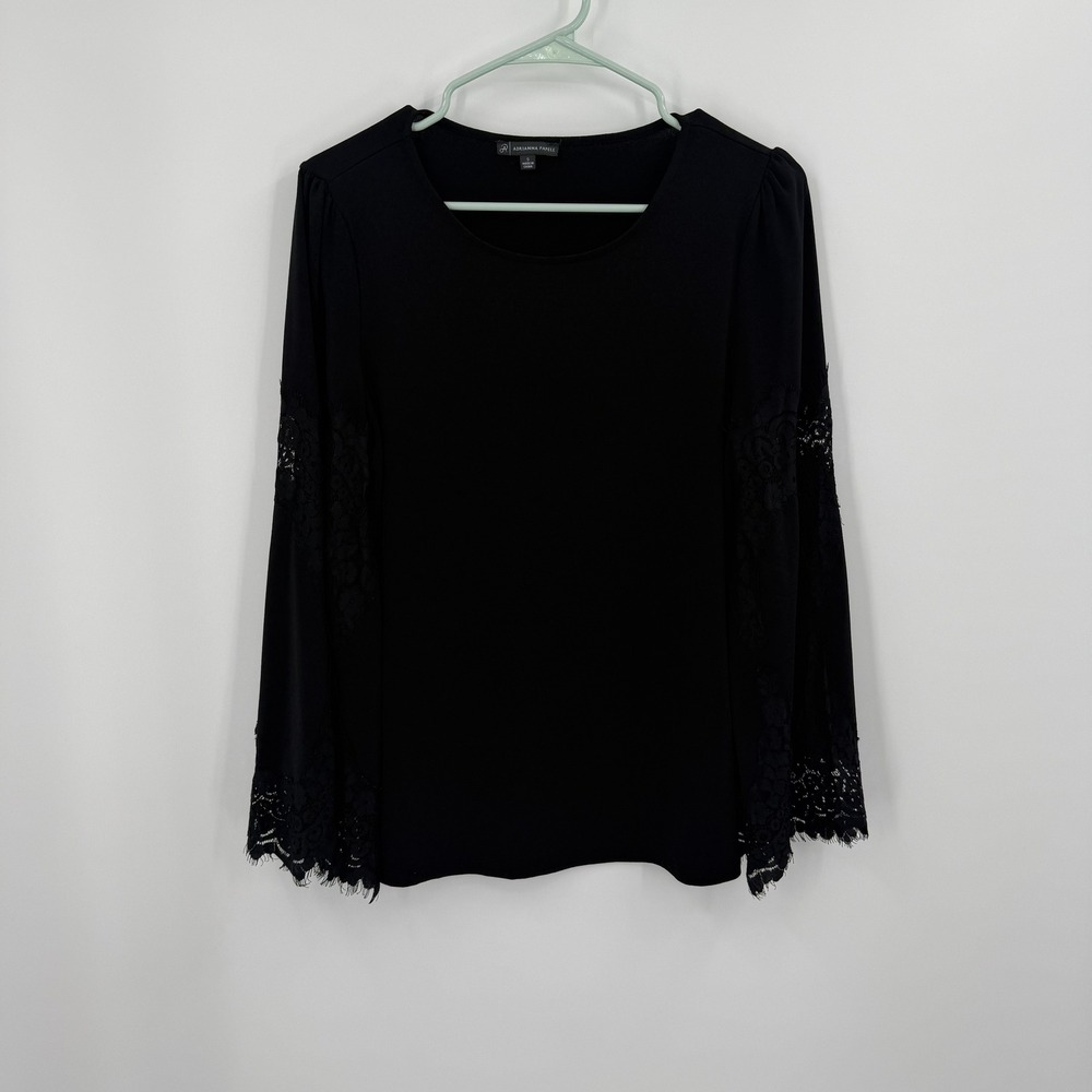 Adrianna Papell Black Long Sleeve Lace Cuff Blouse Top‎ Womens Size S